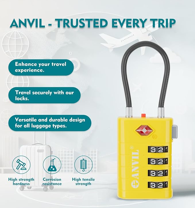 ANVIL TSA Approved Luggage Locks with Search Alert Indicator, 4-Digit Combination Suitcase Lock, Advanced TSA008 Core Heavy Duty Anti-Theft Travel Lock for Double Zippers, Backpacks - Image 4