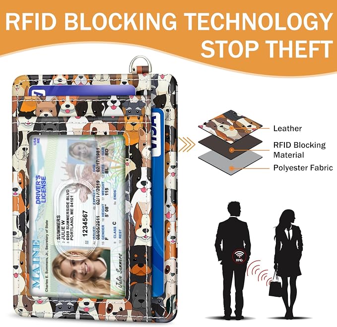 Yonlevres Dog Credit Card Holder Slim RFID Wallet Women Small Travel Cute | Front Pocket, Handy, RFID Blocking, Woman Girls Ladies Gifts, D-ring for Keychain,Thin Mini Card Case, ID Window, PU Leather - Image 5