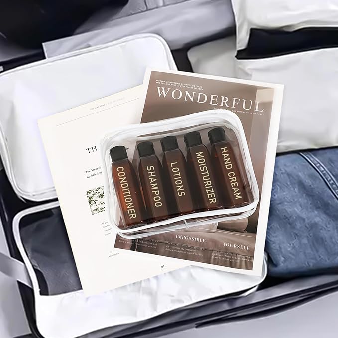 5 Pack Travel Bottles for Toiletries, 3.4oz TSA Approved Travel Containers | Leak Proof Refillable Travel Accessories for Shampoo Conditioner, Plastic Travel Bottles with Toiletry Bag and Label - Image 6