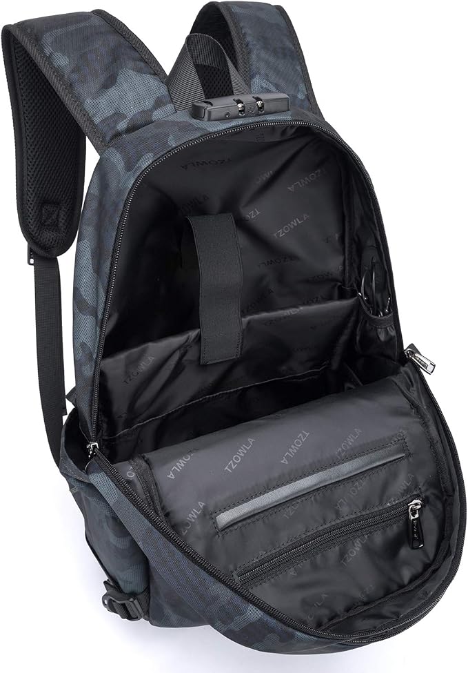 Tzowla Travel Laptop Backpack Water Resistant Anti-Theft Bag with Giant Tumbler Holder Pocket and Lock 15.6 Inch Computer Business Backpacks for Women Men Work College Gift,Casual Daypack(BlueCamo) - Image 3