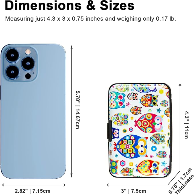 Credit Card Holder for Women Men RFID Blocking Wallet Small Business Metal Slim Mini Aluminum Hard Case (Cute Cartoon Owls) - Image 4