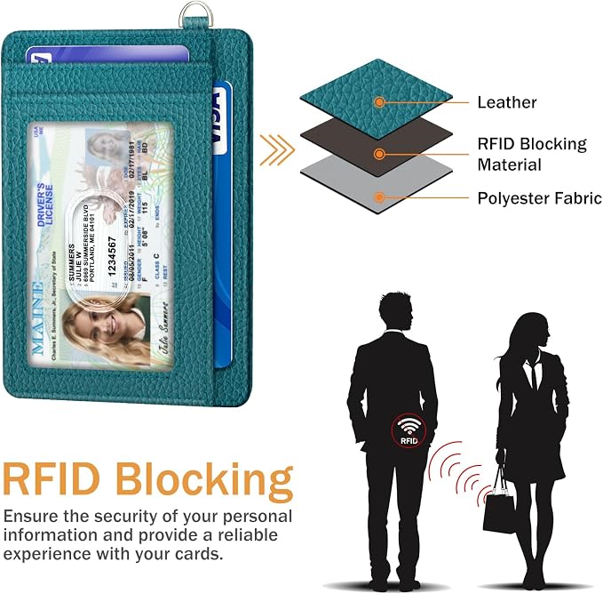 Yonlevres Credit Card Holder for Women Slim RFID Blocking Wallet Small Blue | Front Pocket, Handy, RFID Blocking, Woman Girls Ladies Gifts, D-ring for Keychain,Thin Mini Card Case, ID Window, PU Leather - Image 5