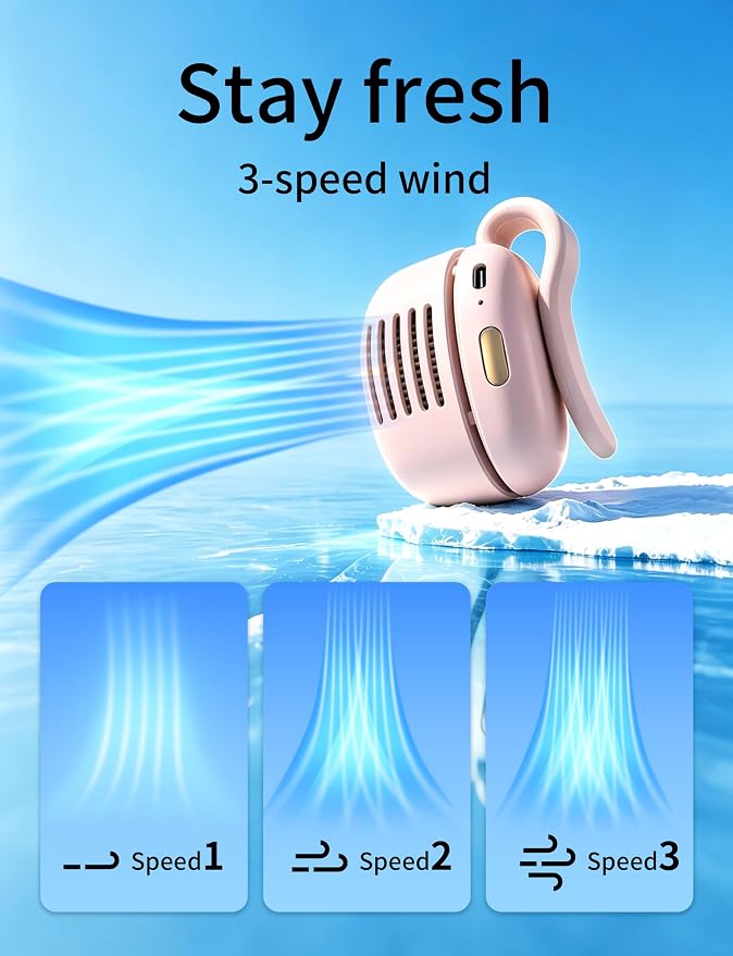 Portable Silent Mini Bladeless Fan Clip On, 3 Speeds & Queit, Hands Free Shirt and Waist Clips Whirlwind Fans, USB Rechargeable Handheld Neck Fans, Suitable for Outdoor & Travel & Office (green) - Image 7