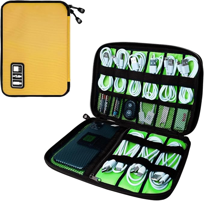 Lcsmaokin Electronics Travel Organizer,Portable Waterproof Electronic Travel Storage Bag for Small Charging Cord Storage,Charger,SD Card etc,for Travel,Business-Yellow Green by Lcsmaokin
