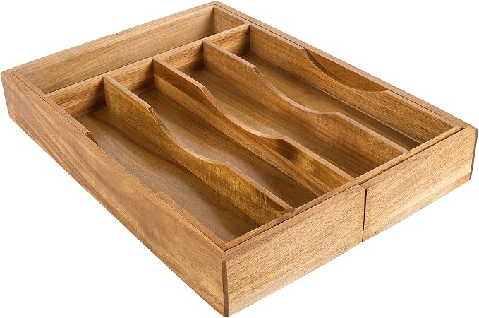 Expandable Acacia Kitchen Drawer Organizer for Cutlery and Utensils, Adjustable Acacia Wood Cutlery Tray in Drawer for Flatware and Silverware in Kitchen - Image 9