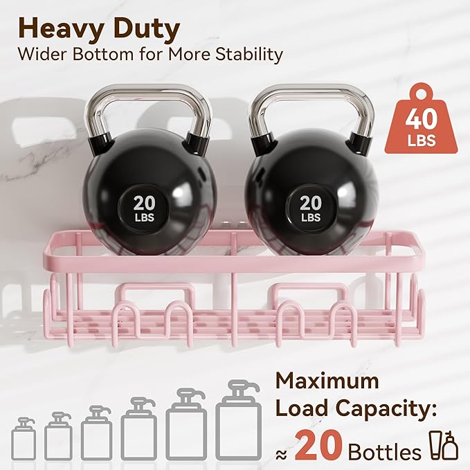 Shower Caddy Adhesive, Rustproof Shower Organizer, Wall Shower Rack | Large Capacity Shower Shelves for Inside Shower, Shampoo Shower Holder, Pink, 3 Caddies, 1 Soap Dish, 1 Toothbrush Holder - Image 4