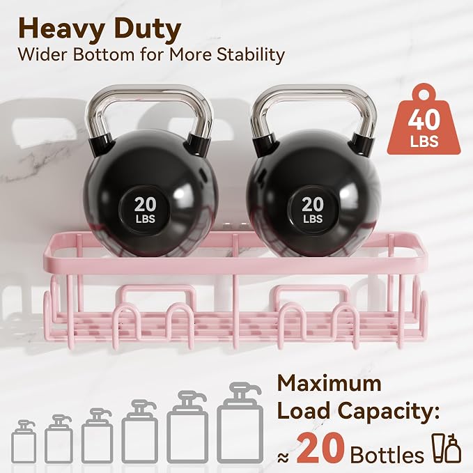 Shower Caddy Adhesive, Rustproof Shower Organizer, Wall Shower Rack | Large Capacity Shower Shelves for Inside Shower, Shampoo Shower Holder, Pink, 2 Caddies, 2 Soap Dishes, 1 Toothbrush Holder - Image 4