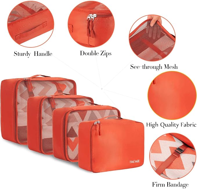 BAGAIL 8 Set Packing Cubes Luggage Packing Organizers for Travel Accessories-Orange - Image 4