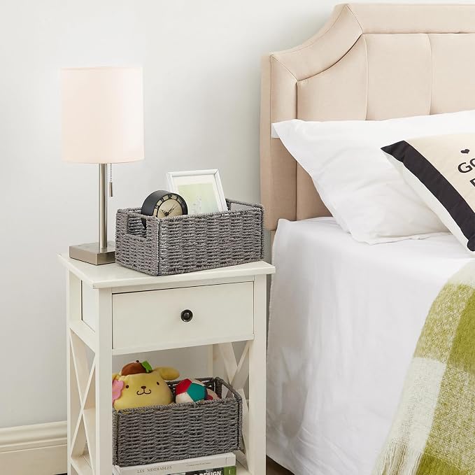 Wicker Storage Basket, Set of 2 Grey Baskets for Toilet Paper | Hand-Woven Wicker Baskets, Small Storage Baskets for Organizing with Handles Foldable Cube Storage Organizer Bins for Shelves - Image 3