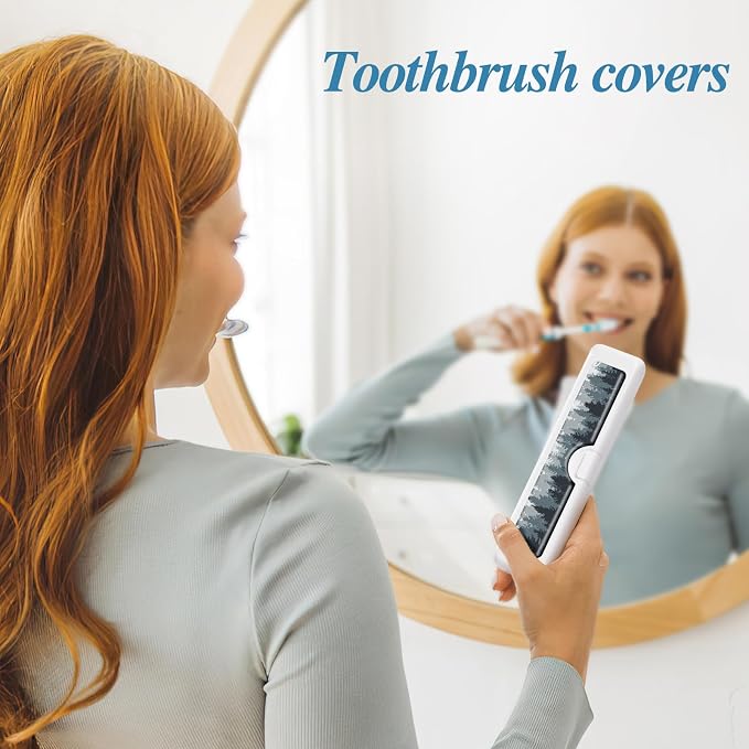 Toothbrush Travel Case - Colorful Pattern, Holder and Covers for Toothbrushes, Includes Tongue Scraper Case - Image 4