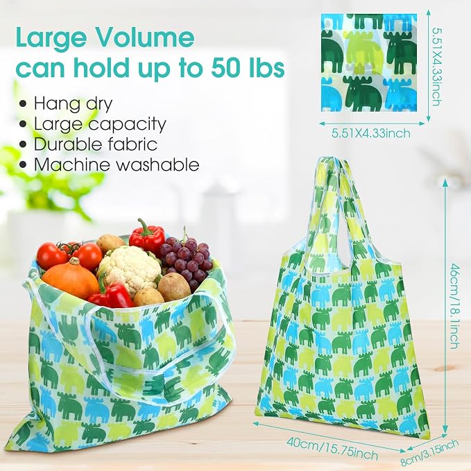 Eccliy 24 Pieces Reusable Grocery Bags Polyester Shopping Bags for Groceries Multi Colors Reusable Foldable Shopping Tote (Geometric Rules) - Image 2