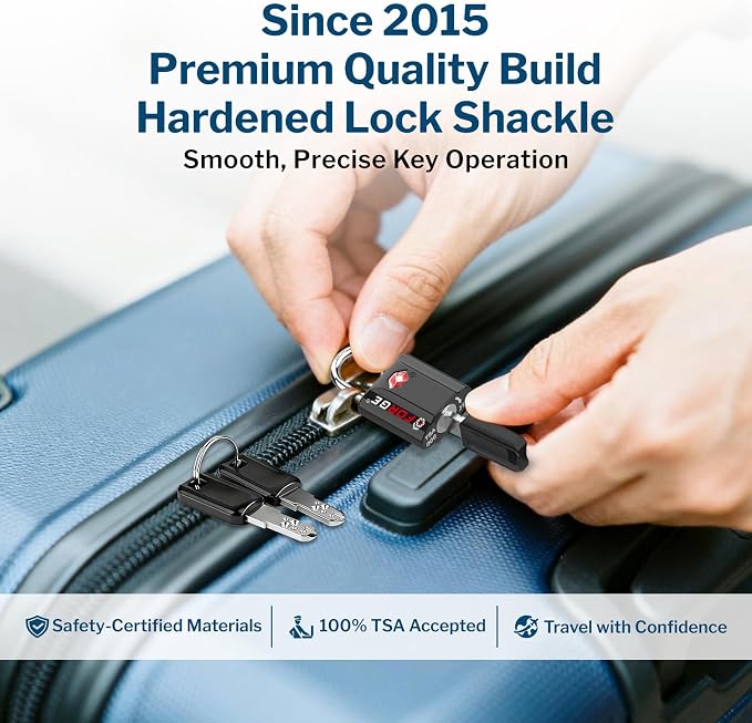Forge OX 1'' Wide 1.8'' Tall, TSA Approved Luggage Locks: Key Locks for Travel. Ultra Secure Dimple Key Travel Locks Alloy Body. for Luggage, Backpack, Small Toolbox and More. Black 2 Pack. - Image 5