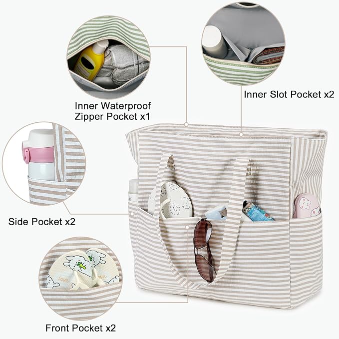 LEDAOU Beach Bag Waterproof Sandproof Women Beach Tote Pool Bag with Zipper for Swim Gym Grocery Travel with Wet Pocket | Sandproof - Image 5