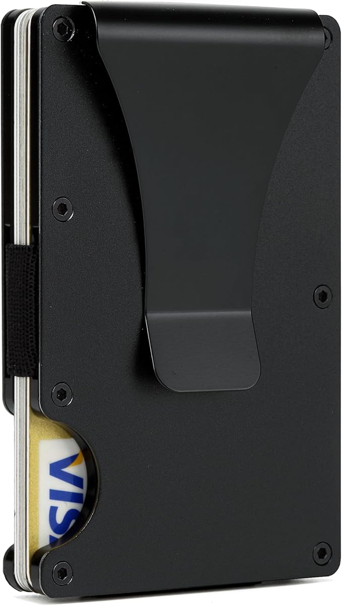Slim Wallet for Men,RFID Blocking Minimalist Metal Wallet, Money Clip/Cash Holder, Front Pocket Aluminum Credit Card Holder, Ideal Gift for Men,Matte Black by Unknown