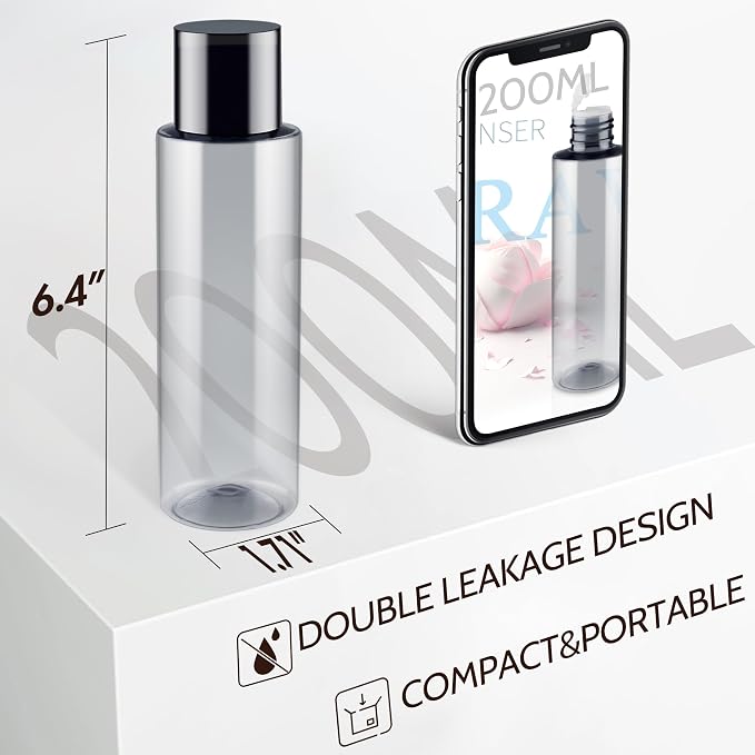 200ML Travel Size Toiletries, 3 Pack Travel Size Containers | Double Leak Proof & Refillable Plastic Travel Bottles for Shampoo, Lotion, Body Wash with 6pcs Labels - Image 2