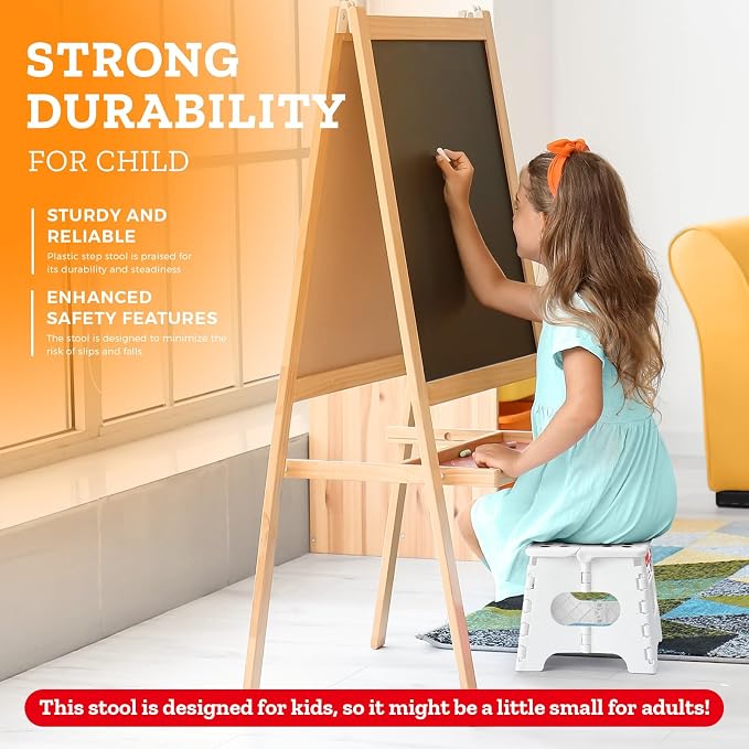 Collapsible Step Stool 7.5 Inch, Small Folding Stool, 176 lbs, White | Lightweight Foldable Step Stool for Kids and Adults with Handle, for Kitchen, Bathroom, Car, and Compact Home Storage - Image 3