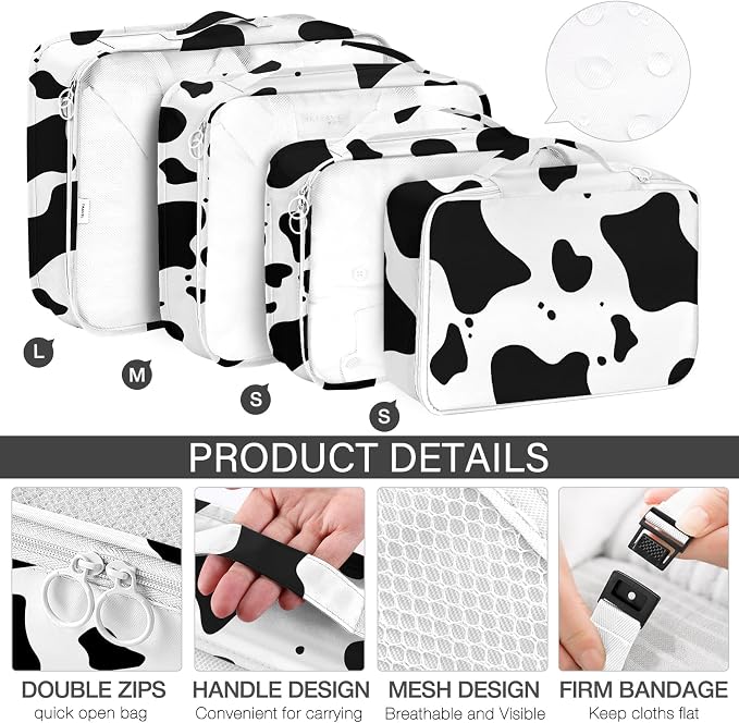 KPX 8 Set Packing Cubes for Travel, Luggage Packing Organizers Accessories Large Toiletries Bag for Clothes Shoes Cosmetics (Cow) - Image 3