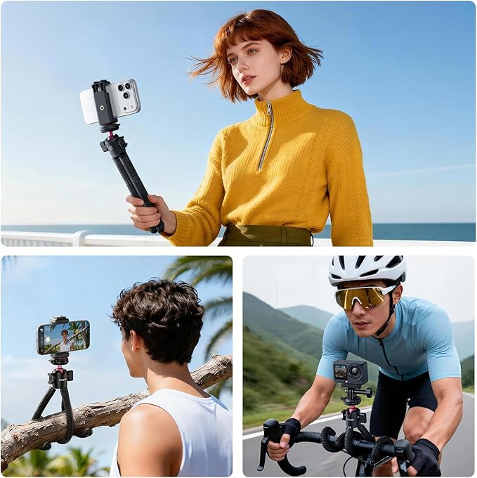 ULANZI MT-91 Flexible Octopus Tripod for Phone, GoPro&Camera, 3‑in‑1 Mini Tripod w Bluetooth Remote, CKA Quick Release w 1/4 Screw, GoPro Adapter, Phone Holder for Vlogging, Selfies, Video Recording - Image 4