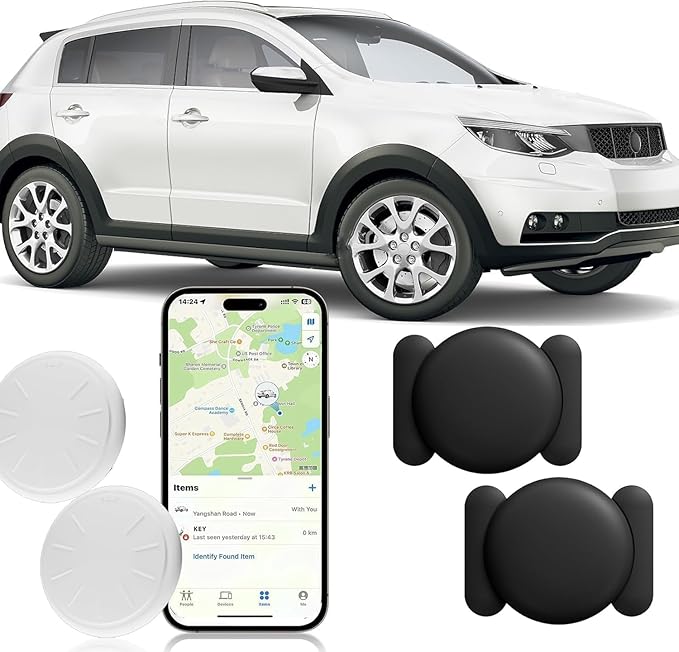GPS Tracker for Vehicles,Real Time Car GPS Tracker Work with Apple Find My(iOS Only),No Monthly Fee Mini Hidden Car Tracker with Magnetic Case (Black,2PCS) by HONGTOPH