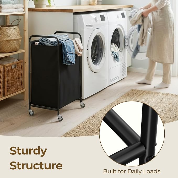 GRANNY SAYS 2 Section Laundry Sorter, 130L Large Hamper Basket with Wheels | Divided Black Hamper Cart, Rolling Organizer for Bedroom, Bathroom - Image 6