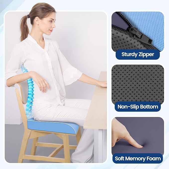 SweetSlubr Seat Cushion, Chair Pad, Memory Foam Tailbone Pain Relief | Office Chair Cushion for Tailbone Pain Relief, Non-Slip Cover, Soft Support for Office Chair, Car Seat,X-Large/Light Blue - Image 5
