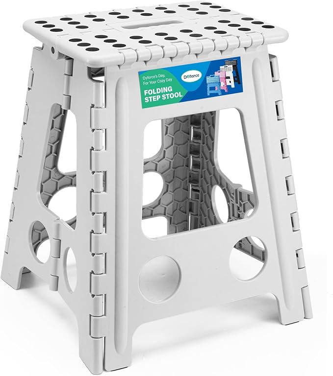 Dyforce Folding Step Stool 16 Inch,400lbs Foldable Step Stool for Adults | Step Stool Foldable Grey,Non-Slip Plastic Stepping Stool with Carry Handle,Lightweight for Bathroom Kitchen Bedroom Garden by DyforceHomeDecorCOLTD