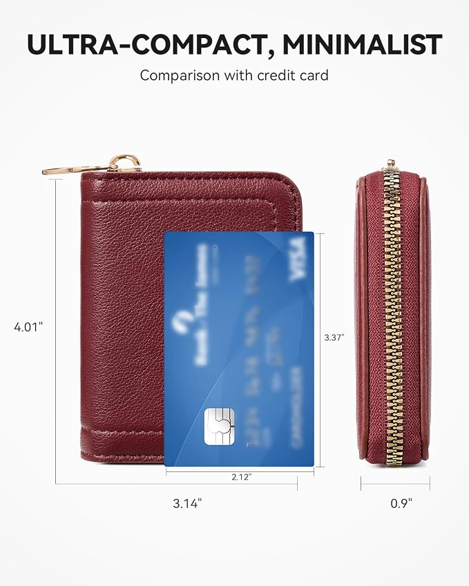 BOSTANTEN Credit Card Holder RFID Small Wallets Woman Zipper Card Wallet | Slim, Compact, Front Pocket, Accordion, Vegan Leather, Thin for Daily Use, Travel, Gifts for Women, Wine Red - Image 4