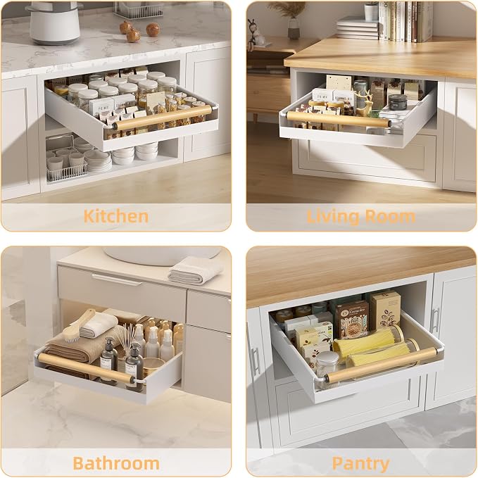 Pull Out Cabinet Organizer, 15.3'' Deep Expandable Slide Out Cabinet Organizer Fixed with Adhesive Nano Film, Slide Out Drawers Pull Out Tray for Cabinet in Kitchen, Pantry, Bathroom, White - Image 7