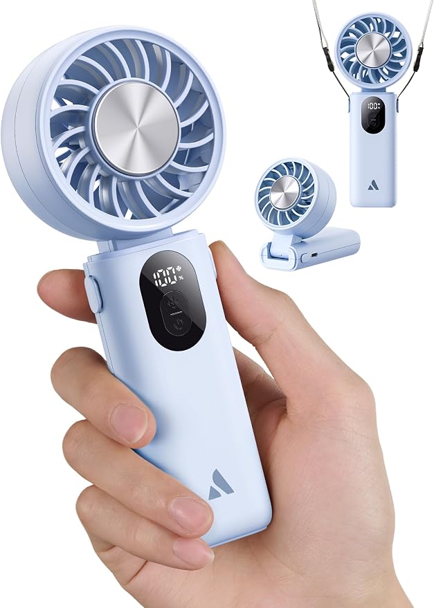 Aecooly Mighty Portable Handheld Fan with Cooling Plate | 20H Max Cooling | 3 Flexible Modes | 5 Speeds Wind | Battery Level Display | Mini Personal Battery Powered, Gifts for Women, Travel -Blue by Aecooly