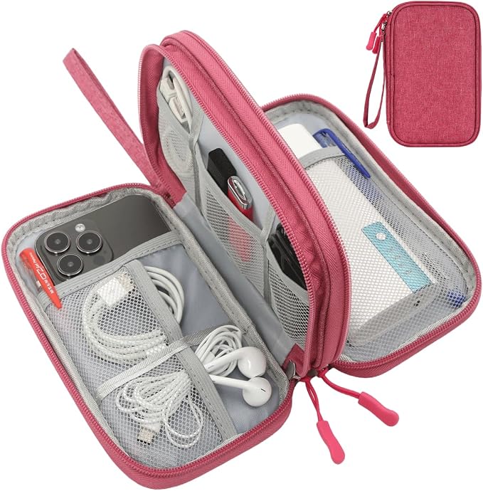 CAAORDKSO Electronic Organizer Travel Case Storage Bag, Universal Electronics Accessories Case Portable Travel Bag for Women, Cable, Cord, Charger, Phone, Power Bank, Earphone (Rose Red, Large) by Unknown