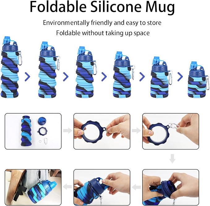 Collapsible Water Bottles Travel water bottle Sports Portable Sport Water Bottle Reusable Water Bottles comes with mountaineering Buckle 500ml silicone Water-proof camping water bottle - Image 3