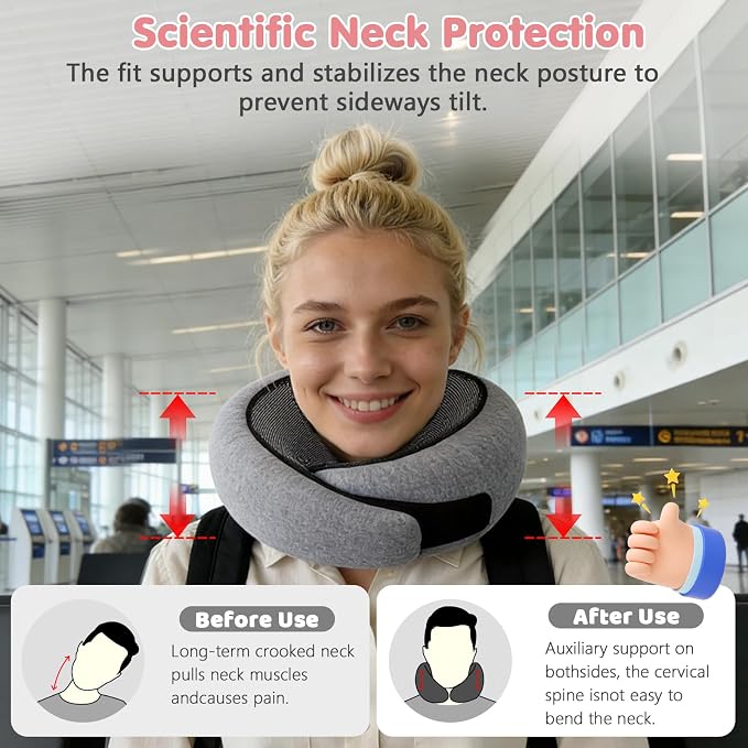 Memory Foam Neck Pillow,2026 World Cup Travel Pillow,Neck Pillow Airplane with Eye Mask & Ear Plugs,Memory Foam 360 Degree Support Stowable Pillows for Airplanes Offices and Cars (Dark Grey) - Image 7