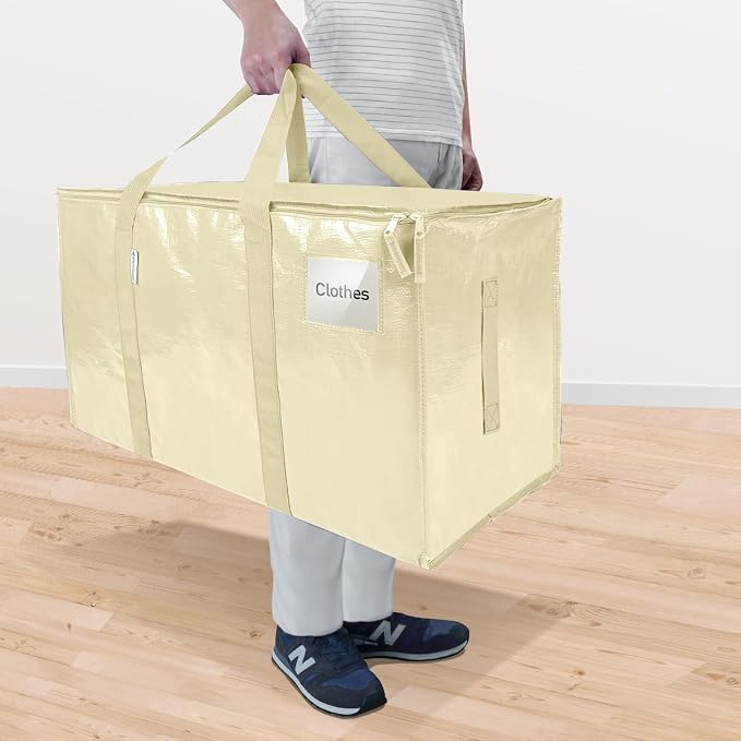 TICONN 8 Pack Extra Large Moving Bags Heavy Duty with Zippers & Carrying Handles, Durable Storage Bags Moving Boxes for Closet Organizers and Storage (8 Pack, Cream) - Image 2