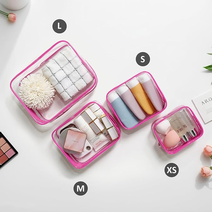 4 Pack Clear Toiletry Bags, Portable Travel Makeup Pouch with Zipper, TSA Approved Organizer, Clear Pouch Bags Compatible With Bogg Bag Divider Accessories (Pink, Pack of 8) - Image 4