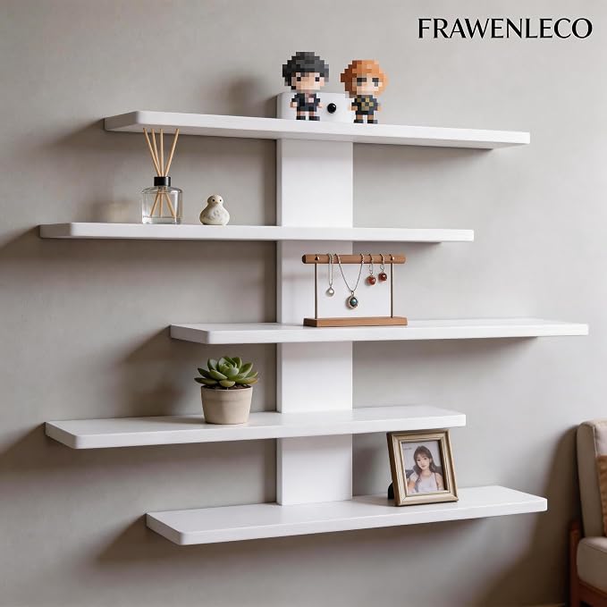 No Drill Floating Shelf for Wall, 5-Tier Wall Mounted Organizer, Damage-Free Display Shelf for Collectibles, Figures, Bathroom Kitchen Storage, White - Image 9