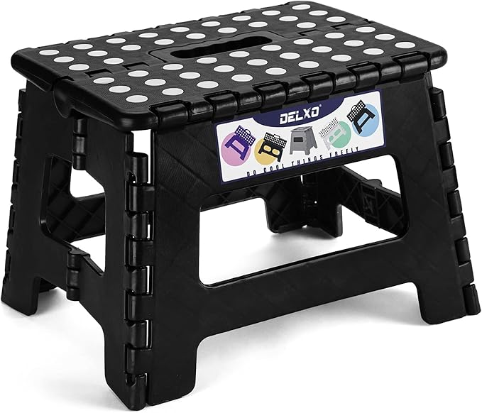 Delxo 9 Inch Kids Step Stool,300 Lbs Folding Step Stool for Toddler Black | Foldable Step Stool,Non-Slip Foot Stools with Handle, Lightweight Collapsible Stool for Kitchen,Bathroom,Bedroom,Garden by Delxo