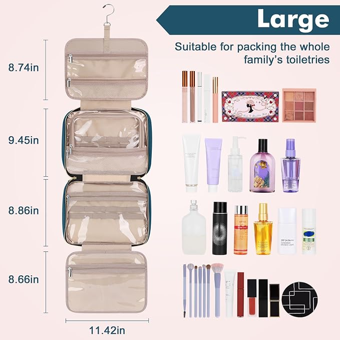 Toiletry Bag for Women, Large Cosmetic Travel Bag, Hanging Toiletry Bag for Bathroom, Thickened PVC Waterproof Makeup Bag, Toiletries Bag for Travel Business Trips and Camping, Dark Blue - Image 2