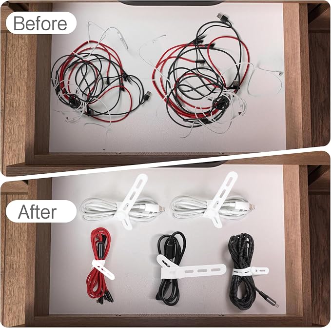 Donruby 24Pcs Silicone Cable Ties - Reusable & Washable with Locking Buckles, Adjustable Fastening Cable Management Straps, Multi-Purpose High Elasticity Cord Organizer (White) - Image 6