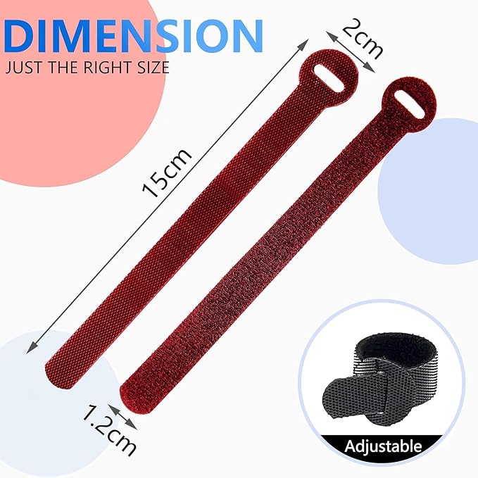 100 x Colourful Reusable Cable Ties, Cable Straps, Adjustable Cable Ties, Strong Hook and Loop Cable Straps with Buckle for TV Cables, PC Cables and Desk Organisation - Image 2
