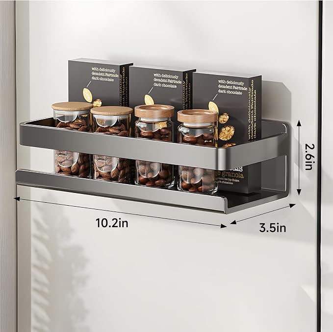 4 Pack Metal Magnetic Shelf, Small Kitchen Organization | Include Magnetic Spice Rack for Refrigerator,Magnetic Paper Towel Holder,Magnetic Hooks,Space-saving Storage rack - Image 5