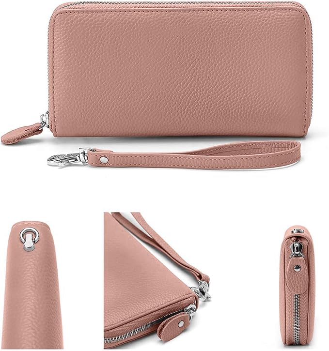 Moflycom Womens Wallet RFID Blocking Genuine Leather Zip Around Wallet Clutch Wristlet Travel Long Purse for Women - Image 3
