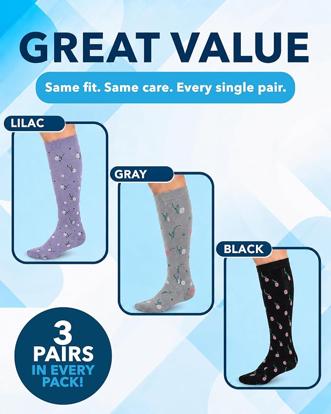 Doctor's Select® Bamboo Viscose Light Compression Socks for Women & Men - 3 Pairs, 8-15 mmHg Compression Socks, Knee High - Image 5