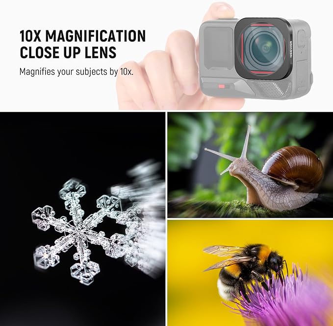 NEEWER 10X Macro Lens Compatible with Insta360 Ace Pro/Ace Pro 2, Action Camera Magnification Lens, Not Waterproof, NOT Compatible with Updated Version Redesigned Round Octagonal Lens Guard, LS-C40 - Image 5