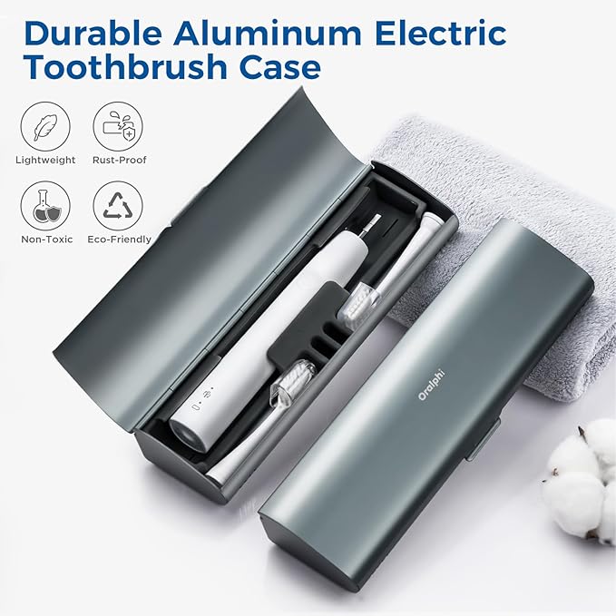 Aluminum Electric Toothbrush Travel Case, 2 in 1 Travel Toothbrush Holder for Oral B/Oral-B Pro 1000 1500 5000 and Most Electric Toothbrush for Traveling, Removable Silicone Liner-Grey - Image 2