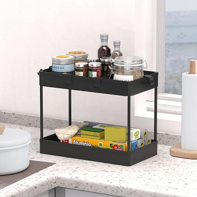 3 Tier Rolling Cart with Wheels, Storage Craft Art Trolley Organizer Serving, 3 Hanging Baskets Easy Assembly, for Office, Bathroom，Living Room, Kitchen, Black - Image 5