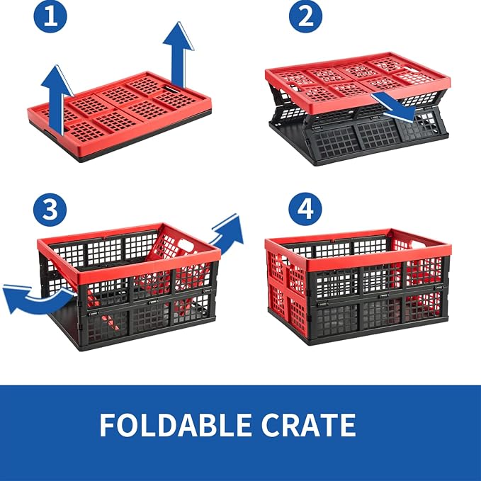 Aebeky 3-Pack Plastic Collapsible Storage Crates-30L,Foldable Plastic Crates for Storage (Black+Red) - Image 4