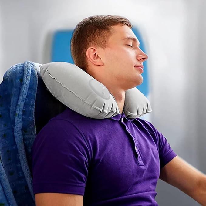 Lewis N. Clark Original Neckrest Inflatable Pillow, Waterproof Neck Pillow for Neck Support at the Beach, Pool + Airport Travel with Fully Adjustable Firmness and Included Carrying Pouch, Grey - Image 4