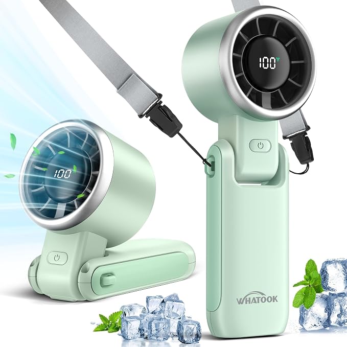WHATOOK Portable Handheld Turbo Fan: 12m/s Strong Wind 15000RPM Mini Fan, 4000mAh Battery Rechargeable Personal Fan with LED Display, 3 in 1 Foldable Small Fan for Camping Beach Travel, Mint Green - Image 9