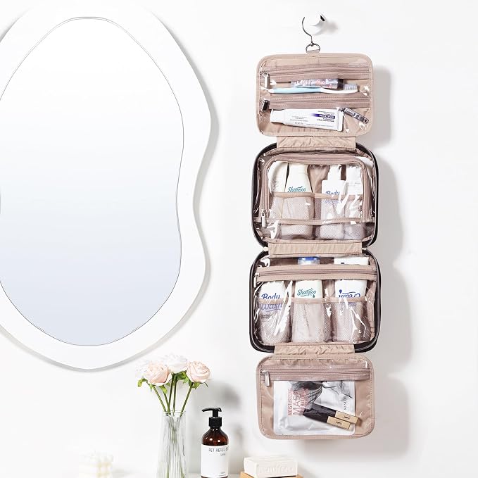 NISHEL Travel Toiletry Bag for women, Portable Hanging makeup Organizer | for Travel-Sized Shampoo, Conditioner, Brushes Set, makeup Accessories, Medium Size, Black - Image 2