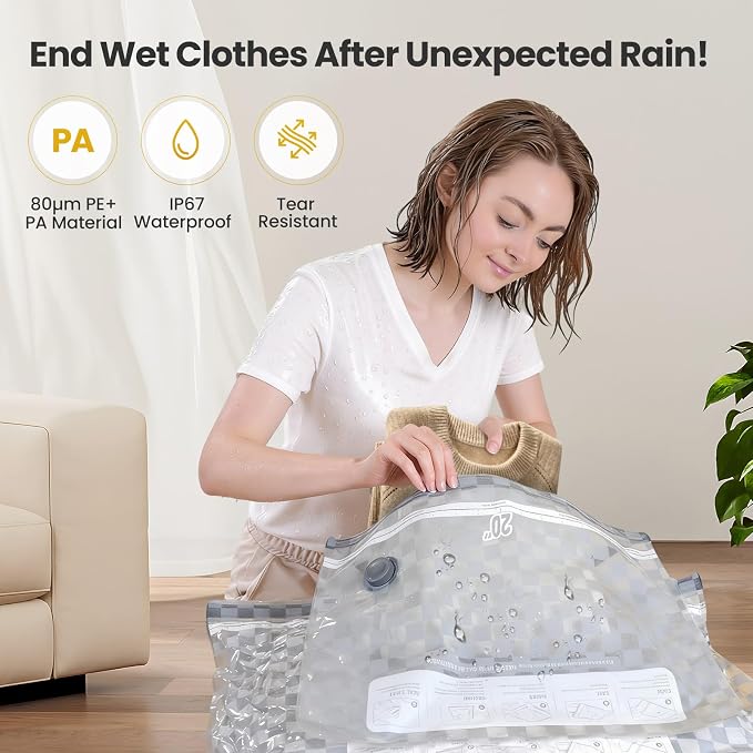 21 Pack Vacuum Storage Bags for Travel with Digital Display Air Pump,Carry-on Packing Bags for Luggage and Suitcase,Space Saver for Clothes - Image 3